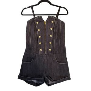 VTG Y2k Encore Denim Short Romper Jumpsuit HipHop 2000s Military SIZE MEDIUM USA